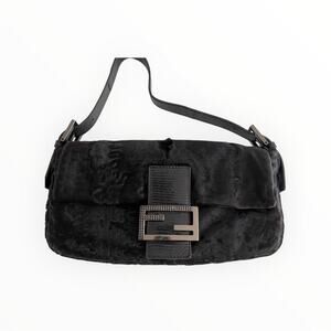 Vintage Fendi Black Shearling Baguette